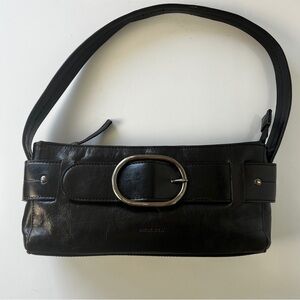 Dolce Vita Black Shoulder Bag • Y2K Baguette Style • Silver Buckle • Vegan
